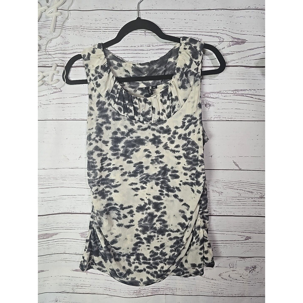 Relativity Gray Spotted Print Ruffle Neckline Sleeveless Casual Womens Size 2x